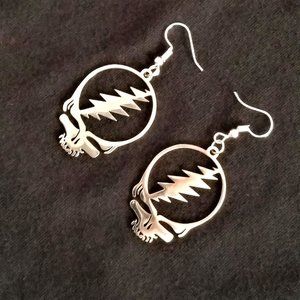 Grateful Dead Silver Plated Stainless Steel Earrings Steal Your Face NWOT